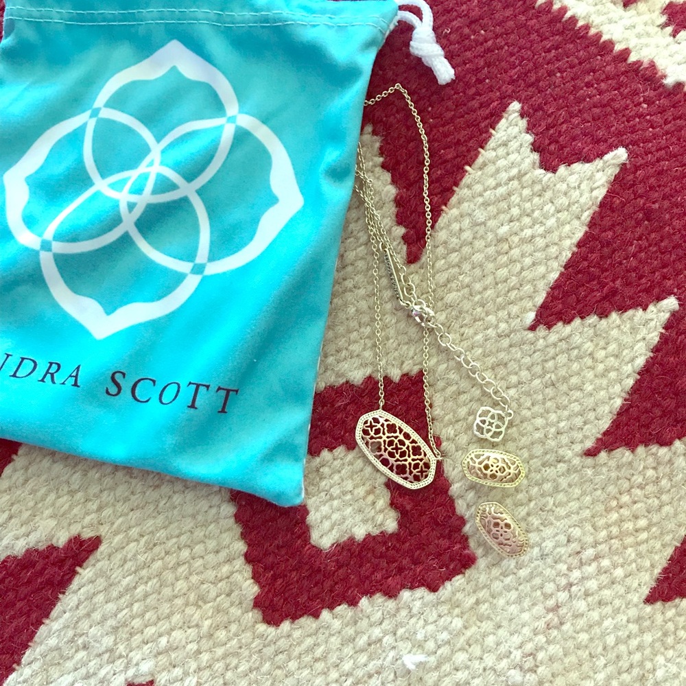Kendra Scott Gold/Rosegold Necklace & Stud Set